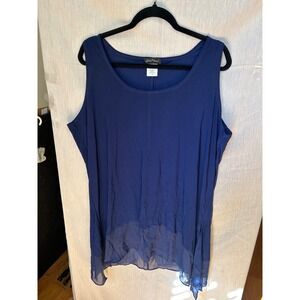 Slinky Brand Navy Blue Sleeveless Sharkbite Hem Tunic Top Plus Size 1X 131355-18